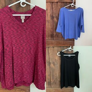 Chico's 3 pc Bundle Lot Set Women's Large 2 Knit Blue Cami Black